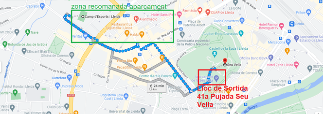 Lloc aparcament i sortida 44a Pujada a la Seu Vella. Click Per ampliar el mapa