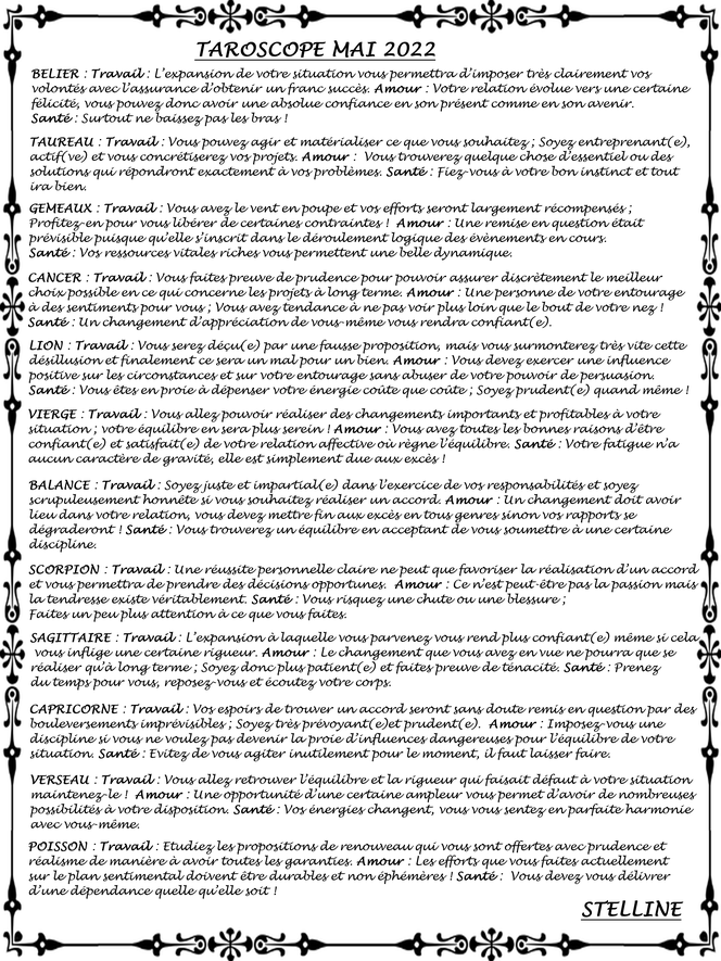 Taroscope de Mai 2022 par Stelline Voyance