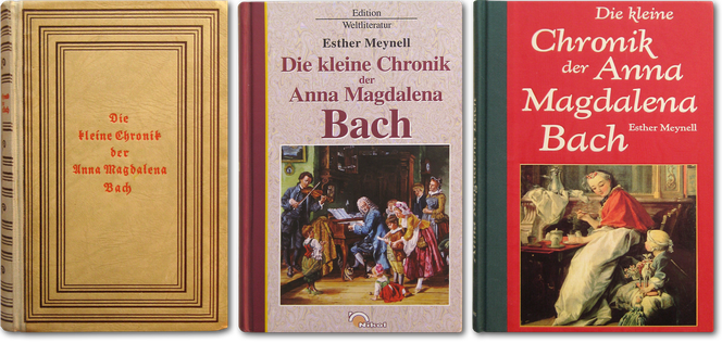 Drei Bücher sind nebeneinander. Es ist das selbe Buch mit drei verschiedenen Covern. Es ist die Kleine Chronik der Anna Magdalena Bach.