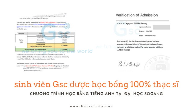 Sinh viên Gsc được học bổng 100% kì tháng 3-2021