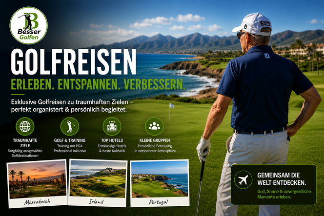 Golfpro blickt übers Green aufs Meer