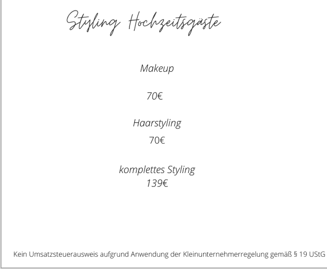 preisliste brautstyling