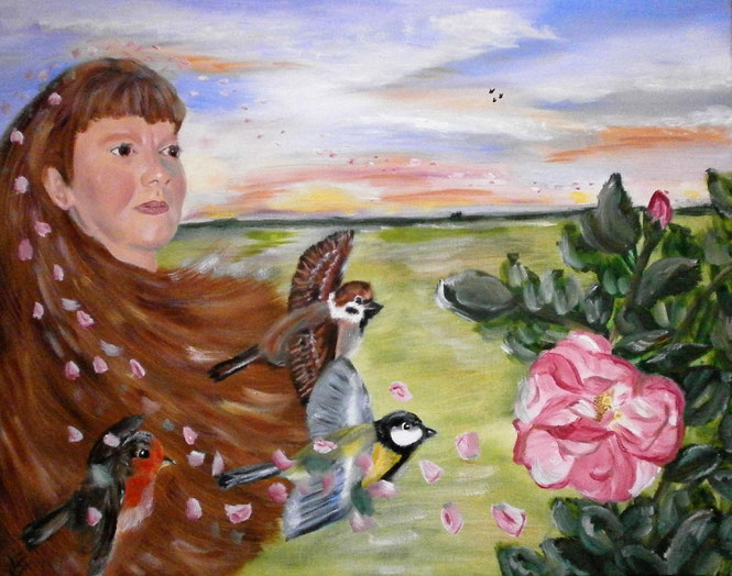 Birds, roses and me 40x50 cm 2005 ntk