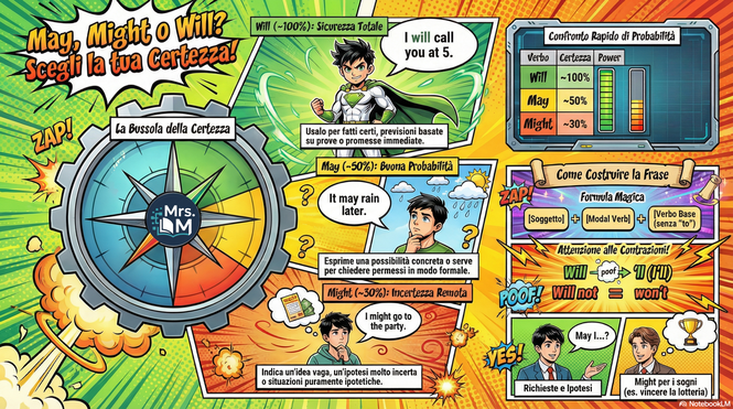 Infographics about the use of may, might, will