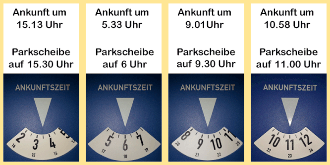 Wie stellt man eine Parkscheibe ein? - Führerschein sicher bestehen. Hilfe  und Unterstützung beim Lernen für den Führerschein.