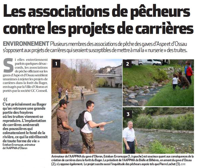 Trois Appma contre les carrières à Oloron pour protéger la pêche de la truite