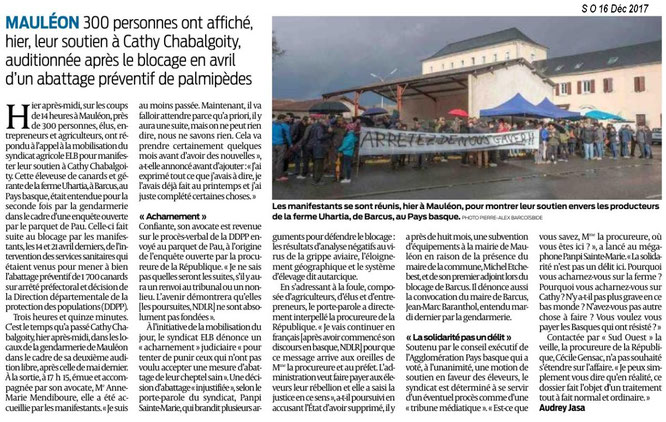 Article du Sud Ouest sur la manifestation à Mauléon. ACCOB présente.