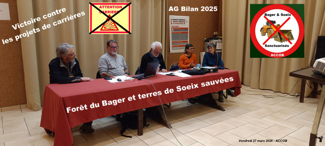 Assemblée générale de l'association ACCOB- Bilan 2025 - Victoire contre les projets de carrières sur la commune d'Oloron, au Bager, à Soeix et Escout