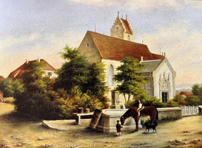 Alwin Bion: der Adlerbrunnen vor der Kirche Ermatingen