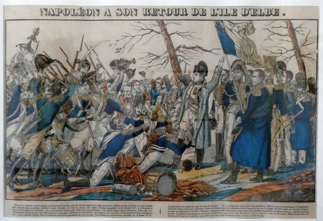 in der Villa San Martin, dem Sommersitz auf der Verbannung in Elba, hängt dieses Bild vom Zusammentreffen mit den französischen Truppen bei Laffite
