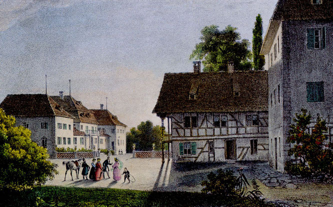 die Fremdenpension Wolfsberg, links das Parquin-Haus