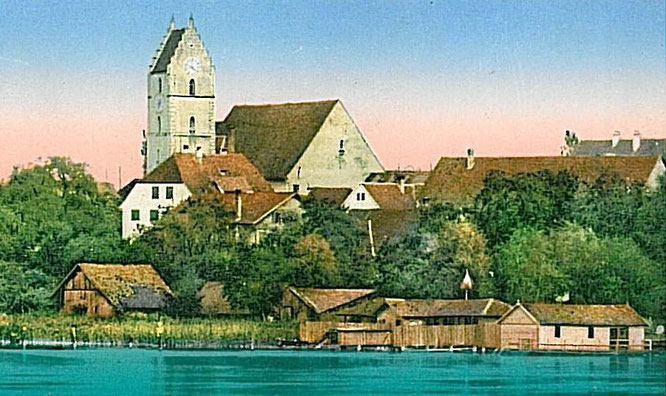 im Vordergrund das ehemalige Seebad; Postkarte von ca. 1900