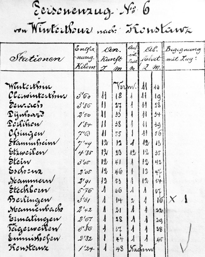der erste Fahrplan; die 6. von 8 täglichen Verbindungen.