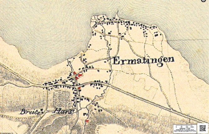 Sulzbergerkarte 1834, bereits mit der neuen Hauptstrasse