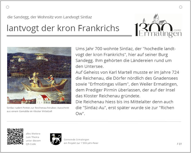 die Infotafel zur Sandegg im Zusammenhang mit der 1300-Jahr-Feier zur Gründung des Klosters Reichenau