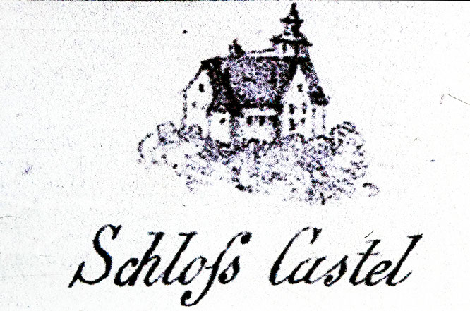 das Hinweisschild auf das Schloss Castel auf der Lithographie des alten Napoleonturms