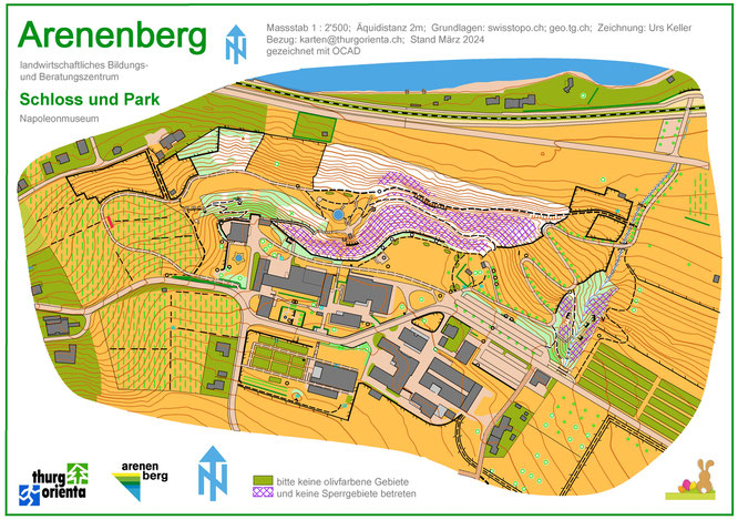 eine detaillierte OL-Karte mit dem Arenenberg und dem Schlosspark