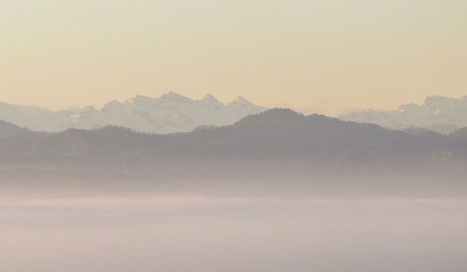 das Hörnli über dem Morgennebel, vom Turm aus gesehen