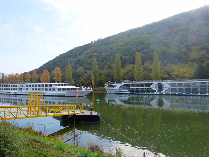 Die Flußkreuzer gleiten auf der spiegelglatten Mosel dahin.