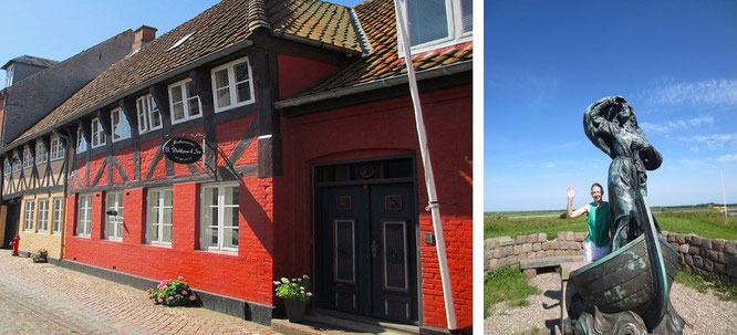 Ribe (55° 19′ 40.83″ N, 8° 45′ 40.58″ E). Rechts: Riberhus Slotsbanke - Mona-Liza und Dagmar Ahoi! 