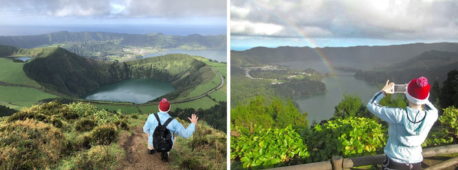 "Merry Green Christmas from the middle of the Atlantic Ocean: Azores, Miradouro da Boca do Inferno. Christmas between <Cape Spear/Canada (1,196 mi) and continental Portugal (>1,021 mi) #MerryChristmas #Hunting #Rainbows in the #Atlantic #Ocean." 