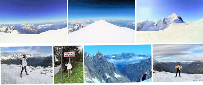 Gipfel des Mont Blanc (4.810 Meter, ohne Mona-Liza) & im Dunstkreis des Aiguille du Midi (3.842 Meter, inklusive Mona-Liza)...