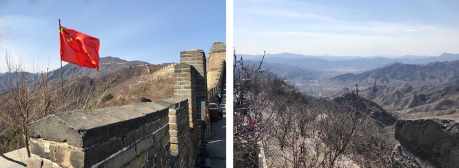 The chinese flag is blowing in the wind (l.) and looking south (r.) towards Beijing... 