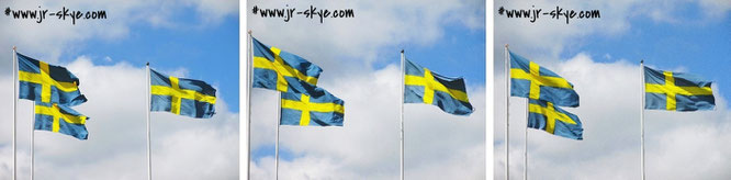 Beate: "Gesetz über Schwedens Flagge", 1 §: >Sveriges flagga är blå med ett gult kors. Korset är vinkelrätt ställt mot flaggans kanter.< Also: "Blaue Flagge mit gelbem Kreuz, das rechtwinklig zu den Rändern der Flagge ausgerichtet ist." 