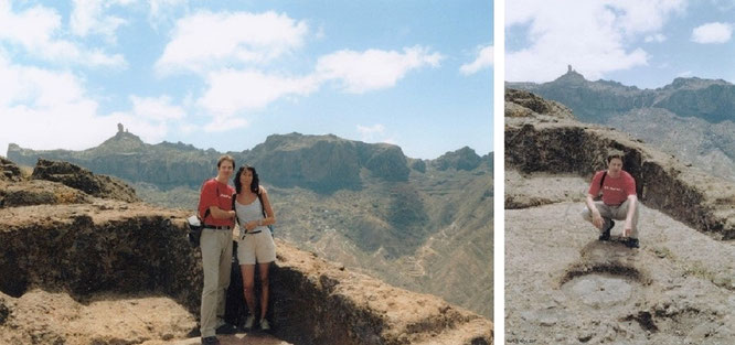 Kultstätte Almogaren, auf dem Gipfel des Roque Bentayga, Gran Canaria. Im Hintergrund der Roque Nublo, eines der Wahrzeichen Gran Canarias...