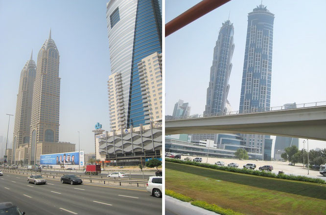 Bus und Auto fahren in Dubai - aus dem Fenster geknipst: links unetwergs per Bus, rechts per PKW   