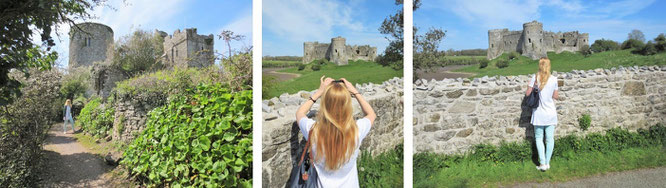 Manorbier Castle (links) und Carew Castle (Mitte und rechts) sind 2 Burganlagen, die Ihr von Tenby aus in weniger als 10 Kilometern erreichen könnt...    