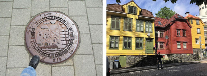 UNESCO World Heritage site of Bryggen/Bergen, Norway. The 'city of seven mountains' (60° 23′ 22″ N, 5° 19′ 48″ E)...