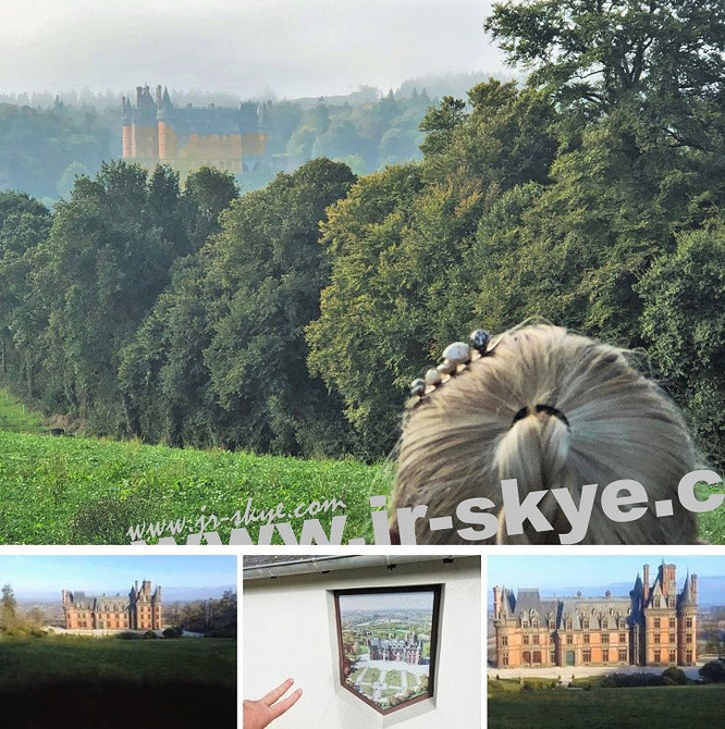 "Château de Trévarez, Mona-Liza & my left hand in the morning & evening sun, Saint-Goazec, Brittany  (48° 9′ 10″ N, 3° 48′ 24″ W)."