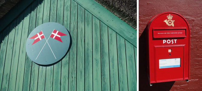 "Rømø Frivillige Brandvaren" (Südseite) und Briefkasten am "Den Gamle Købmandsgård", Havnebyvej 211, Rømø   