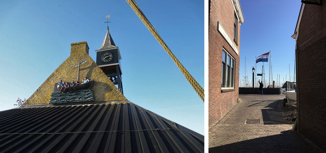 Glorreiche Zeit: beschwerlicher Fischfang, Memorial in Form eines Holzreliefs, Hindeloopen und (m)ein Gruß unter niederländischer Fahne im Hafen von Hindeloopen...
