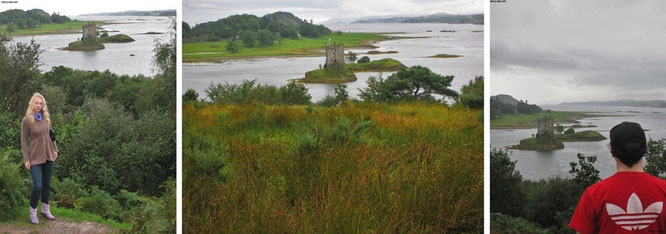 Castle Stalker stalken: so präsentiert sich Euch Euer kleiner Beobachtungs-Stützpunkt (Mitte), wenn Ihr Euch entschließen solltet, den selbigen in Richtung Loch Laich hinunter zu kraxeln...