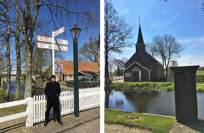 Freilichtmuseum Allingawier. Die Distanz Museum - Workum beträgt offensichtlich 8, die Entfernung Museum - Makkum 4 Kilometer...