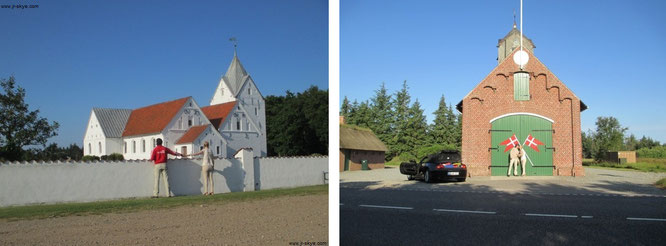 Sankt Clemens Kirke , Havnebyvey - Blick aus nördlicher Richtung (links) und Behausung "Römö Frivillige Brandvaren"...