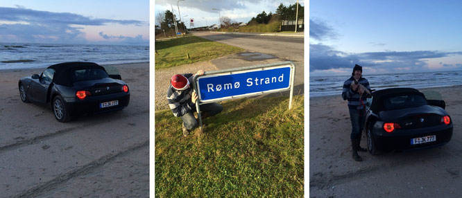 Immer wieder Römö. Während eines Sonnenuntergangs am Strandlimit, ein oft passiertes Schild und ein weiterer Sonnenuntergang - hier in orientalischer Begleitung (näheres durch klicken des Foto-Trios)...