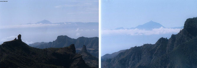 Teide, der höchste Berg Spaniens (3.718 Meter) von Gran Canaria aus gesehen*: Von Pinar de Tamadaba aus erhaltet Ihr an klaren Tagen den vollen Durchblick. Links der Roque Nublo (1.813 Meter), der 2. höchste Berg Gran Canarias...