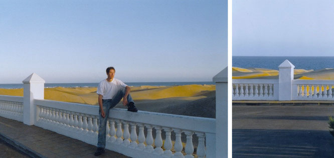 Zerriebener Muschel- und Korallenkalk sind die Hauptzutaten der Dunas de Maspalomas - dazu gesellt sich Sand aus der Sahara. Von diesem Punkt (Terrasse des Riu Palace Hotel) habt Ihr die beste Aussicht auf das Spektakel...