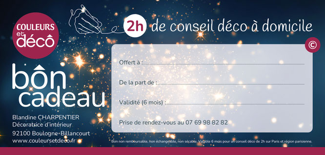 Bon cadeau conseil déco 92, cadeau conseil déco, chèque cadeau déco 92, chèque cadeau conseil déco à domicile, bon cadeau décoration, Conseil déco à domicile, coaching déco à domicile 92, bon cadeau conseil couleur, Décoratrice d'intérieur 92