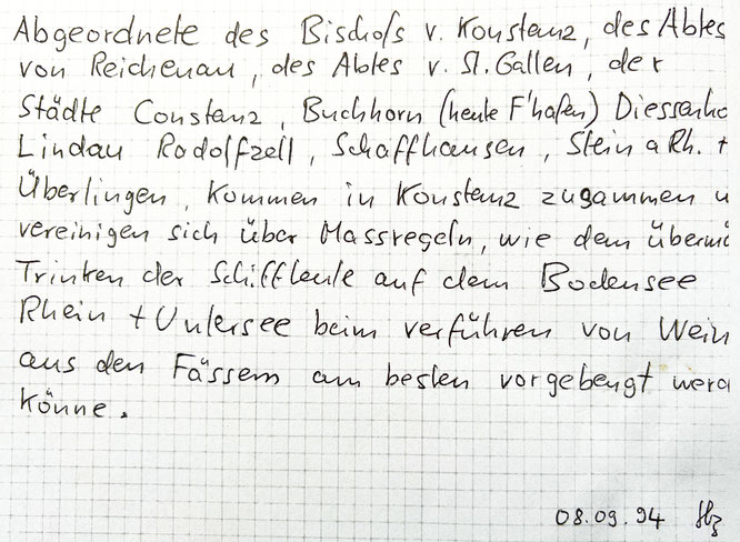 Abschrift einer Notiz aus dem Stadtarchiv Konstanz 1580 - Hans Herzog