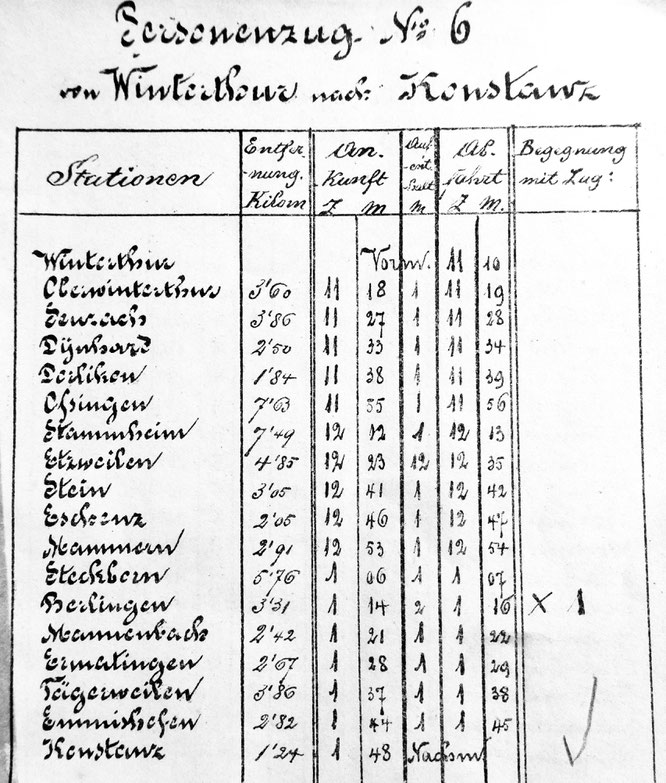 der erste Fahrplan; die 6. von 8 täglichen Verbindungen