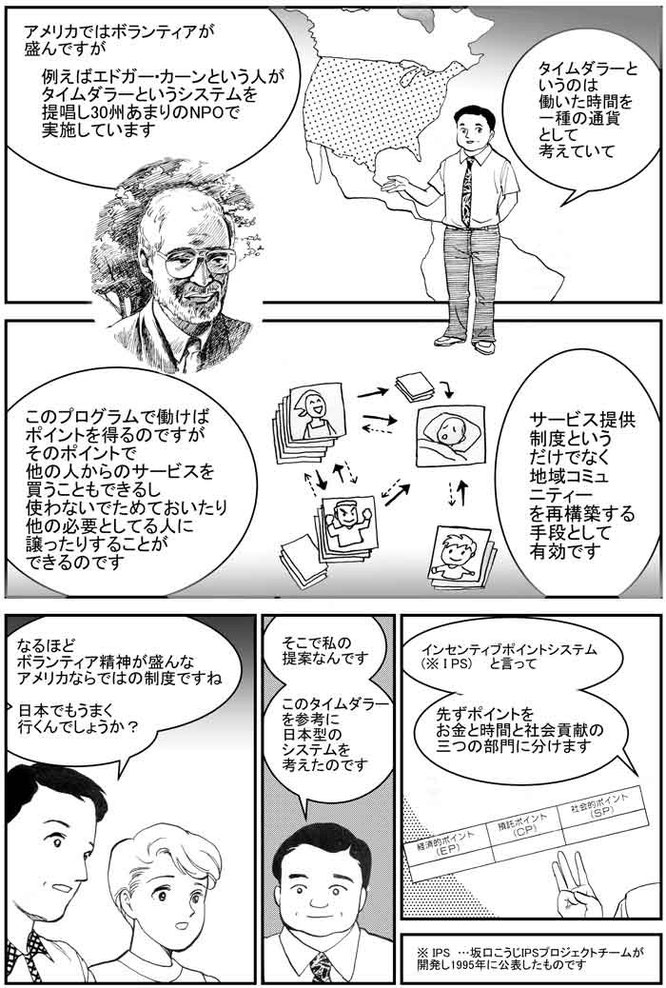 坂口光治の地方創生緊急提言＞輝く未来のひみつ＞タイムダラー。タイムダラーというのは働いた時間を一種の通貨という考えていて・・・