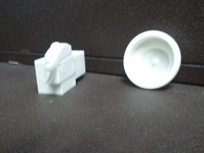 These are mock-ups of the tool needed to create the face grooving on the yoyo. It was printed on a 3D printer along with one side of the yoyo. This was done as a visual aid and to check for clearance.