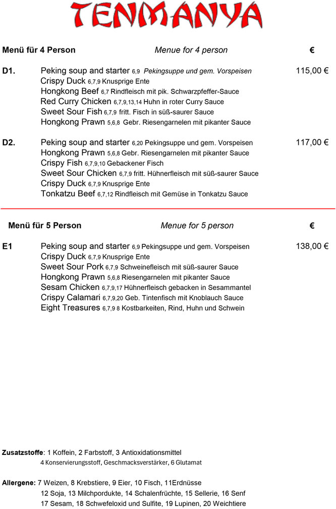 Spezialmenü für meherere Personen
