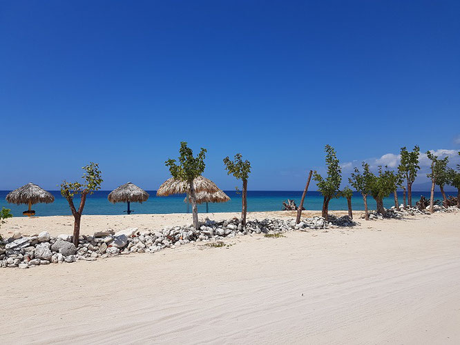 Am Playa Ancón gibt's wunderschöne Palmen und einen Puderzuckerstrand - und Restaurants, die sich nur Touristen leisten können!
