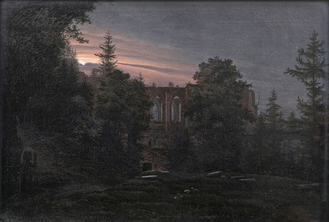 Georg Heinrich Crola, Die Klosterruine auf dem Oybin im Mondschein, um 1828, Öl auf Leinwand, Lippesches Landesmuseum Detmold