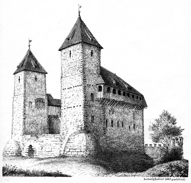 Rekonstruktionszeichnung des Schlosses Gottlieben im Mittelalter: Ludwig Leiner